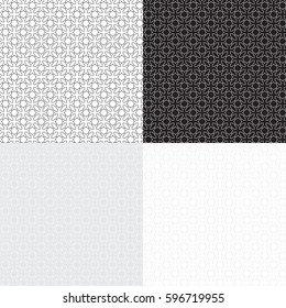 Set of four seamless geometric textures. Arabic style. White, black and gray colors. Swatches are included in vector file.