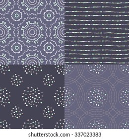 Set of four seamless hand drawn graphic patterns. Made in vector