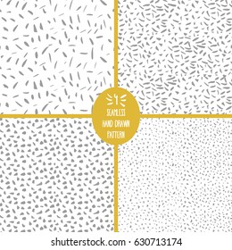 Set of four seamless hand drawn pattern, brush strokes, grey on white background, isolated, vector illustration, sample in file.
