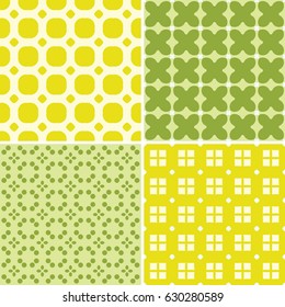 Set of four seamless illustrated patterns in yellow and green