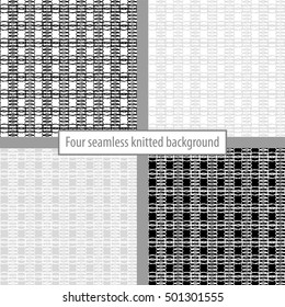 Set of four seamless knitted backgrounds. Print. Repeating background. Cloth design, wallpaper.