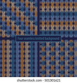 Set of four seamless knitted backgrounds. Print. Repeating background. Cloth design, wallpaper.
