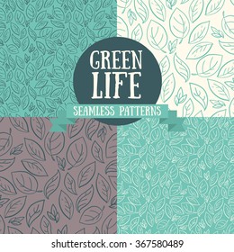 Set of four seamless leaves backgrounds, vector illustration