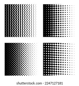 Conjunto de cuatro líneas sin soldadura con diferentes texturas de semitono aisladas en fondo blanco
