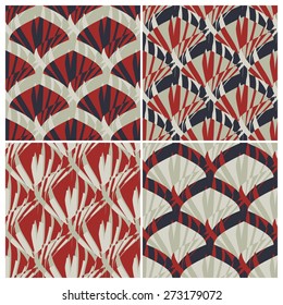 Set of Four Seamless Oriental Patterns. Vector Illustration.