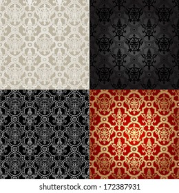 Set of four seamless pattern backgrounds in traditional Islamic style. Damask wallpaper. Vector illustration