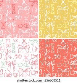 Set of four seamless pattern with bows.Vector illustration.