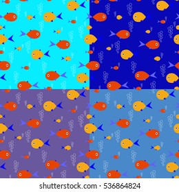 a set of four of seamless pattern with colorful fish