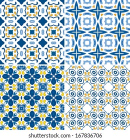 Set of four seamless pattern illustration - like Portuguese tiles