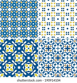 Set of four seamless pattern illustration - like Portuguese tiles