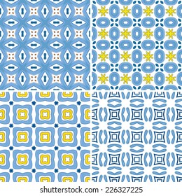 Set of four seamless pattern illustration in traditional style - like Portuguese tiles