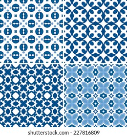 Set of four seamless pattern illustration in traditional style - like Portuguese tiles