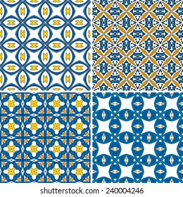 Set of four seamless pattern illustration in traditional style - like Portuguese tiles