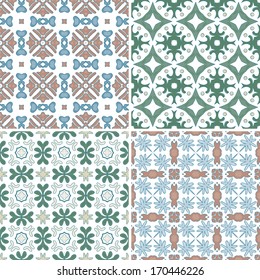 Set of four seamless pattern illustrations - like Portuguese tiles