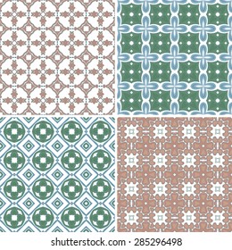 Set of four seamless pattern illustrations in traditional style - like Portuguese tiles