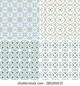 Set of four seamless pattern illustrations in traditional style - like Portuguese tiles