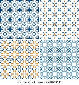 Set of four seamless pattern illustrations in traditional style - like Portuguese tiles