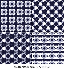 Set of four seamless pattern illustrations in violet and white