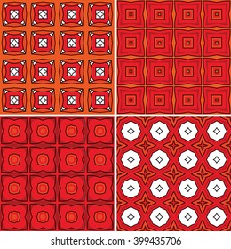 Set of four seamless pattern illustrations in orange and white