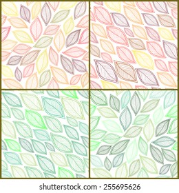 Set of Four Seamless Pattern With Leaf. Abstract leaf texture, endless background.Seamless pattern can be used for wallpaper, pattern fills, web page background, surface textures.