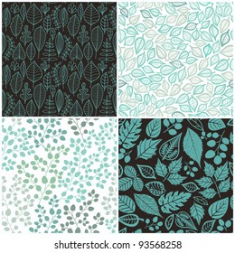 Set of Four Seamless Pattern With Leaf. Abstract leaf texture, endless background.Seamless pattern can be used for wallpaper, pattern fills, web page background, surface textures.