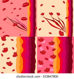 set of four seamless pattern of loving hearts and lips in honor of Valentine's day