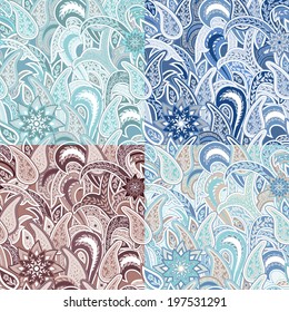 Set of four seamless pattern with paisley. Vector illustration