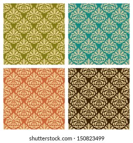 Set of four seamless pattern in retro style