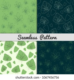 Set of four seamless pattern with tropical leaves.