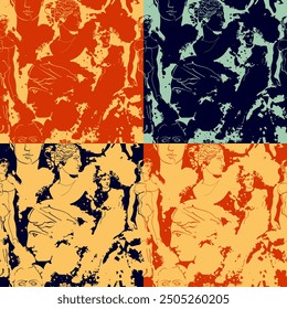 Set of four seamless patterns with ancient statues and sculptures. Vector illustration.