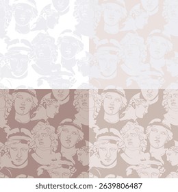 Set of four seamless patterns with ancient sculptures. Vector illustration.