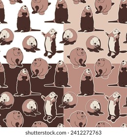 Set of four seamless patterns with beavers. Vector illustration.