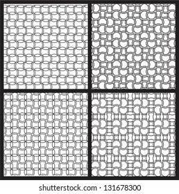 Set of four seamless patterns with black and white geometric ornament