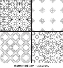 Set of four seamless patterns in black and white