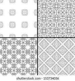 Set of four seamless patterns in black and white