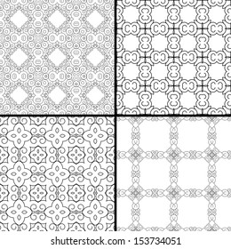 Set of four seamless patterns in black and white