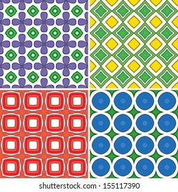 Set of four seamless patterns in bright colors