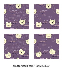 Set of four seamless patterns with cats. Patterns for pajamas. Vector illustration.