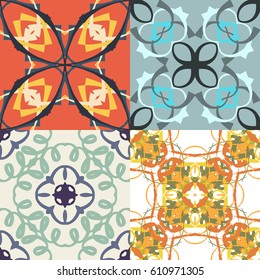 The Set from four seamless patterns. The Patterns from color quadrilateral element.  