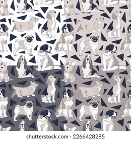 Set of four seamless patterns with cute dogs. Vector illustration.