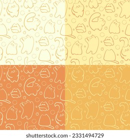 Set of four seamless patterns with cute kittens. Vector illustration.