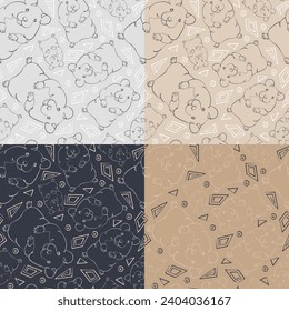 Set of four seamless patterns with cute hamsters. Vector illustration.