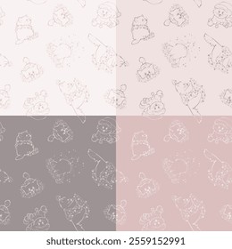 Set of four seamless patterns with cute kittens. Vector illustration.