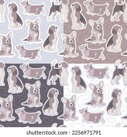 Set of four seamless patterns with dogs. Vector illustration.