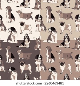 Set of four seamless patterns with dogs. Vector illustration.