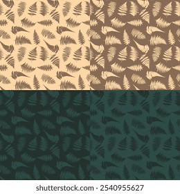 Set of four seamless patterns with fern leaves. Vector illustration.