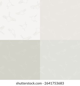 Set of four seamless patterns with flying long-tailed tits. Vector illustration.