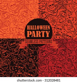 set of four seamless patterns for halloween, vector illustration
