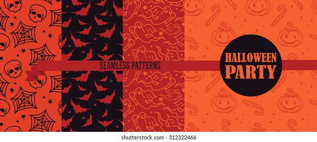 set of four seamless patterns for halloween, vector illustration