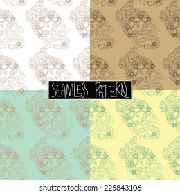 Set of four seamless patterns with a Hindu Lord Ganesha. Face for ganesh. Vector illustration 